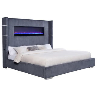 Tisdall Upholstered Eastern King Flame Visualizer Bed Grey