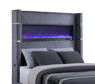 Tisdall Upholstered Queen Flame Visualizer Bed Grey