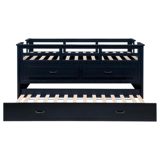 Carlsbad Wood Twin Captains Bed With Trundle Navy Blue