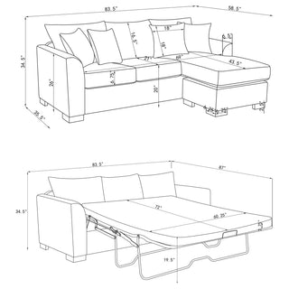 Storey Upholstered Sleeper Sectional Chaise Sofa Grey