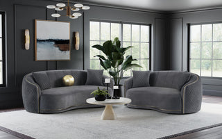 Brookside Velvet Upholstered Curved Loveseat Dark Grey