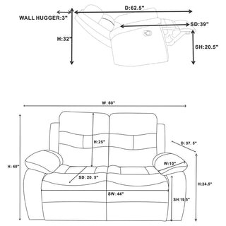 Nova Upholstered Padded Arm Reclining Loveseat Dark Grey