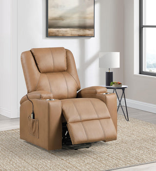 Armstrong Upholstered Power Lift Massage Recliner Camel