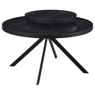 Briggs Round Marble Printed Glass Top Coffee Table Black
