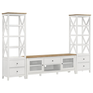 Hollis 2-door Wood 67" TV Stand with Drawer Brown and White