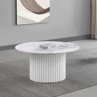 Rowena Round Sintered Stone Coffee Table White Faux Marble