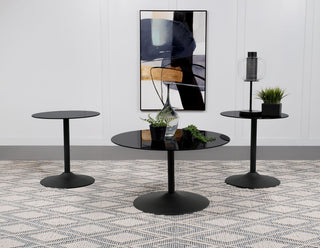 Ganso 3-piece Round Glass Top Coffee and End Table Set Black