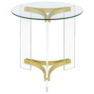 Janessa Round Glass Top Acrylic Leg End Table Matte Brass