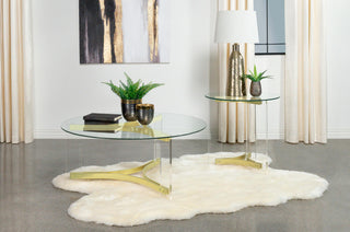 Janessa Round Glass Top Acrylic Leg Coffee Table Matte Brass
