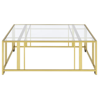 Adri Square Glass Top Coffee Table with Casters Matte Brass