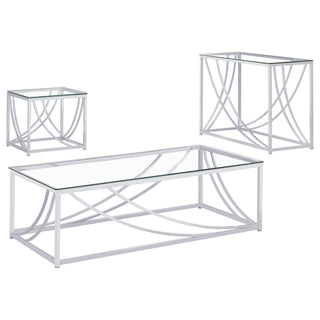 Lille 3-piece Glass Top Coffee End Sofa Table Set Chrome