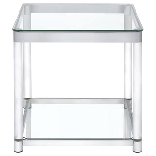 Anne Square Glass Top Acrylic Leg Side End Table Chrome