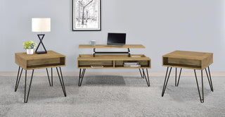 Fanning 3-piece Lift Top Coffee and End Table Set Golden Oak