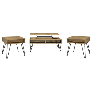 Fanning 3-piece Lift Top Coffee and End Table Set Golden Oak