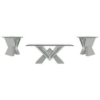 Taffeta 3-piece Mirrored Coffee and End Table Set Silver