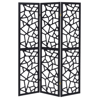 Nailan 3-Panel Room Divider Folding Screen Black Open Mosaic