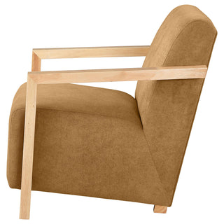 Diego Upholstered Accent Arm Chair with Wood Arms Honey