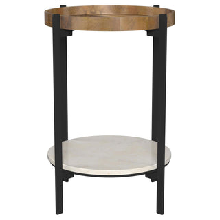Adhvik Round Side Table with Marble Shelf Natural and Black
