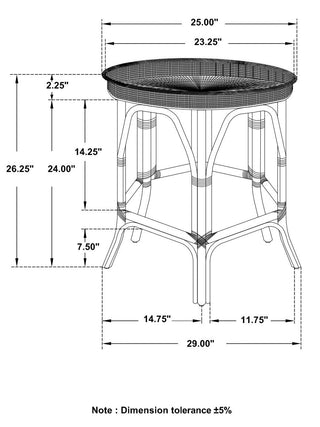 Antonio Round Rattan Tray Top Accent Side Table Black