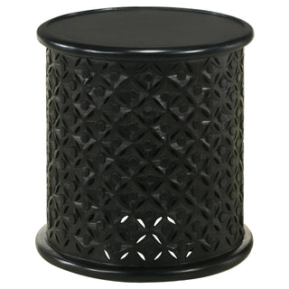 Krish 18-inch Round Mango Wood Side Table Black Stain
