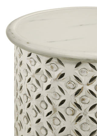 Krish 18-inch Round Mango Wood Side Table White Washed