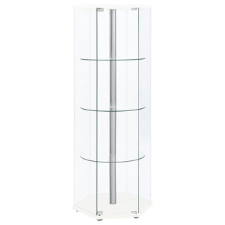 Zahavah 4-shelf Hexagonal Clear Glass Curio Cabinet White