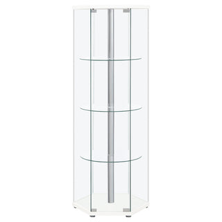 Zahavah 4-shelf Hexagonal Clear Glass Curio Cabinet White