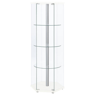 Zahavah 4-shelf Hexagonal Clear Glass Curio Cabinet White