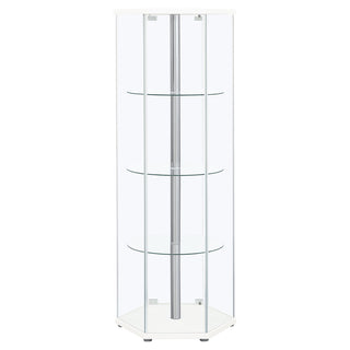 Zahavah 4-shelf Hexagonal Clear Glass Curio Cabinet White