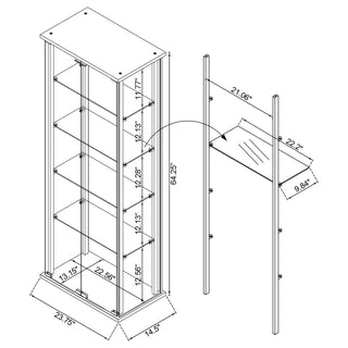 Delphinium 5-shelf Clear Glass Curio Display Cabinet Black