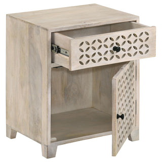 August 1-drawer Trellis Pattern Storage Cabinet White Washed