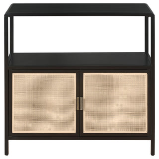 Amherst 2-door Radio Weave Cane Metal Accent Cabinet Black
