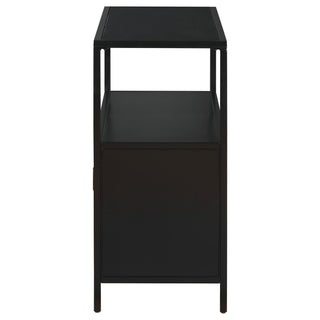 Amherst 2-door Radio Weave Cane Metal Accent Cabinet Black