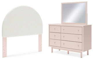 Wistenpine Full Upholstered Panel Headboard, Dresser and Mirror
