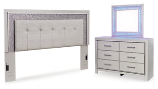 Zyniden Queen Upholstered Panel Headboard, Dresser and Mirror