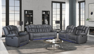 U7068 GREY 10 POWER RECLINING SOFA/POWER CONSOLE RECLINING LOVESEAT WITH LED