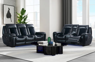 U0700 BLANCHE BLACK/VELVET POWER RECLINING SOFA / POWER CONSOLE RECLINING LOVESEAT/ POWER RECLINER WITH LED